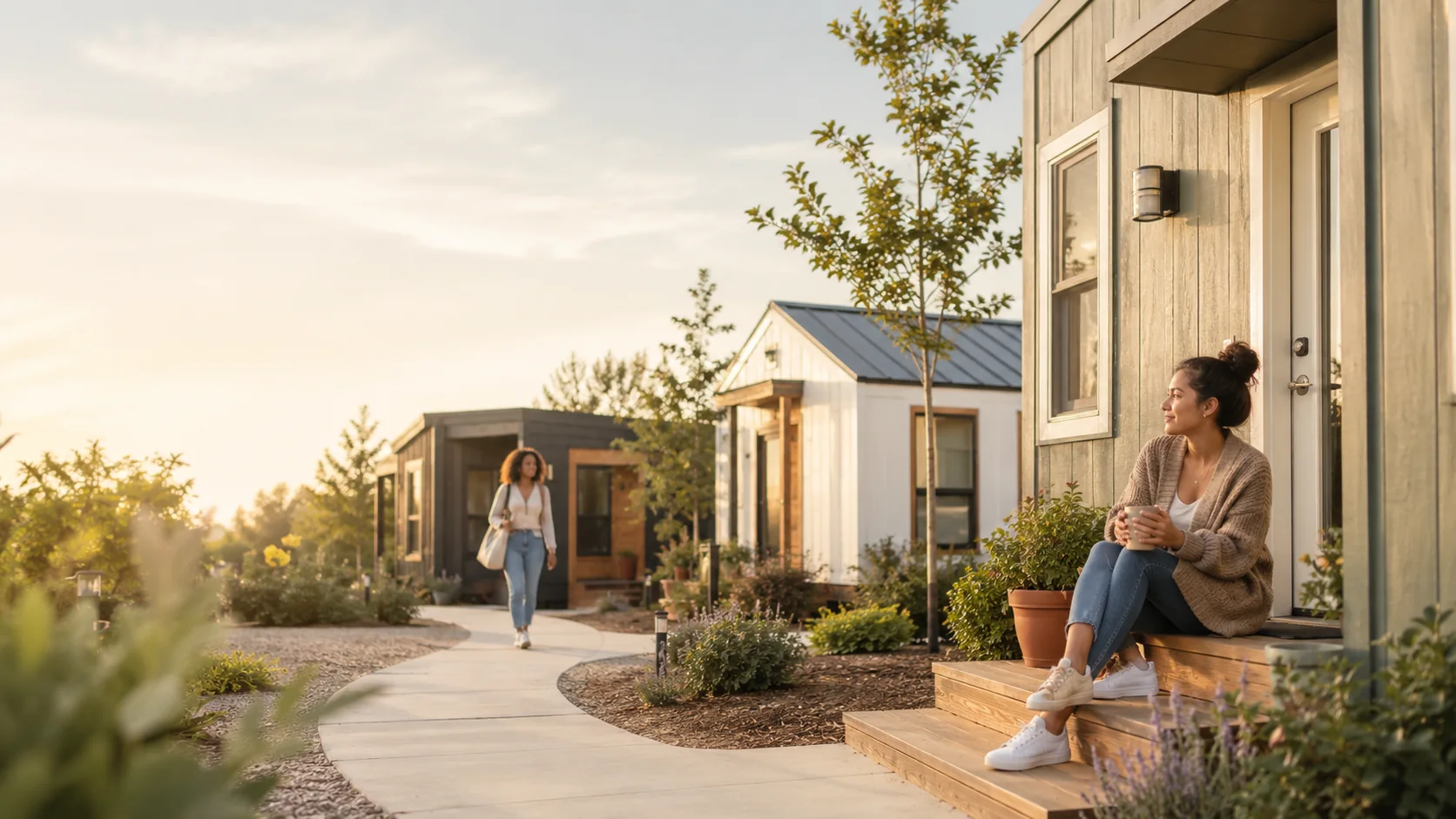 A representative vision of young women in a welcoming tiny-home community