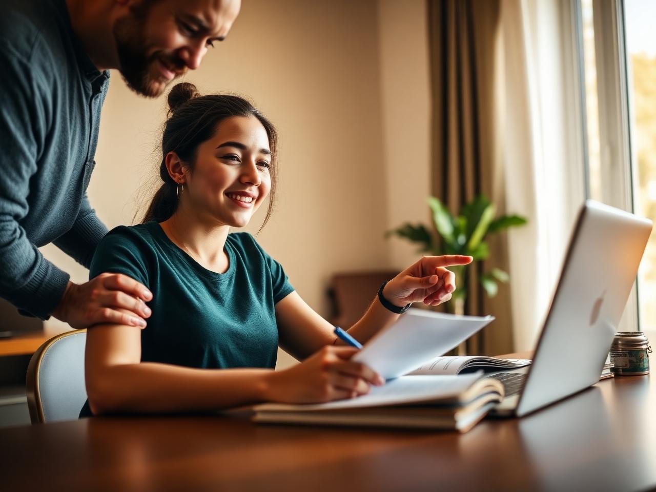 A young woman studying with the support of a mentor